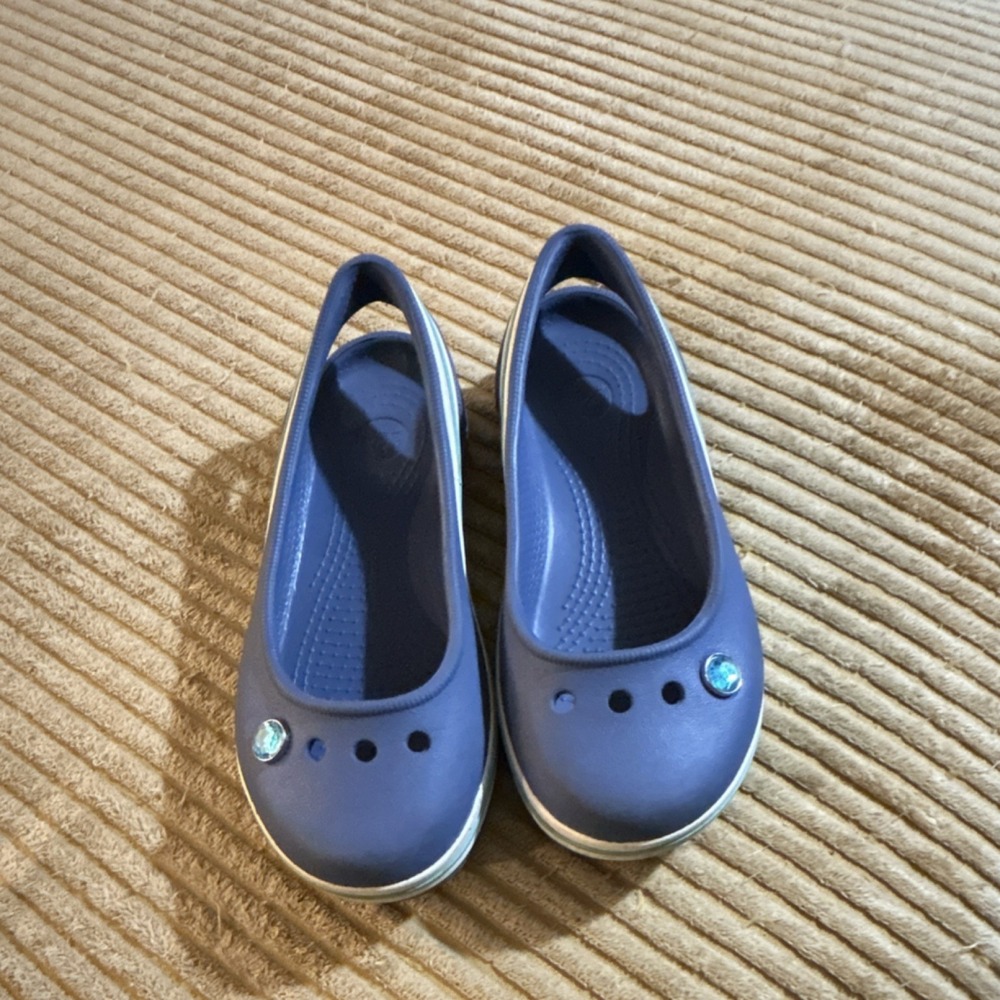 Crocs Girls Blue White Gem Accent Slip On Flats US Size 12